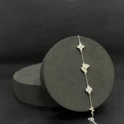 Silver Ladies Bracelet Pearl Clover & Butterfly