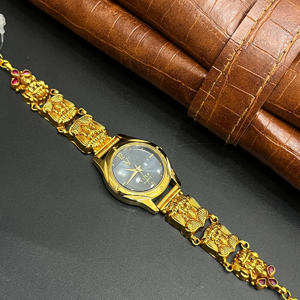 Silver Ladies Watch Antique Royal Lakshmi Red Stones Gold Finish M01 925