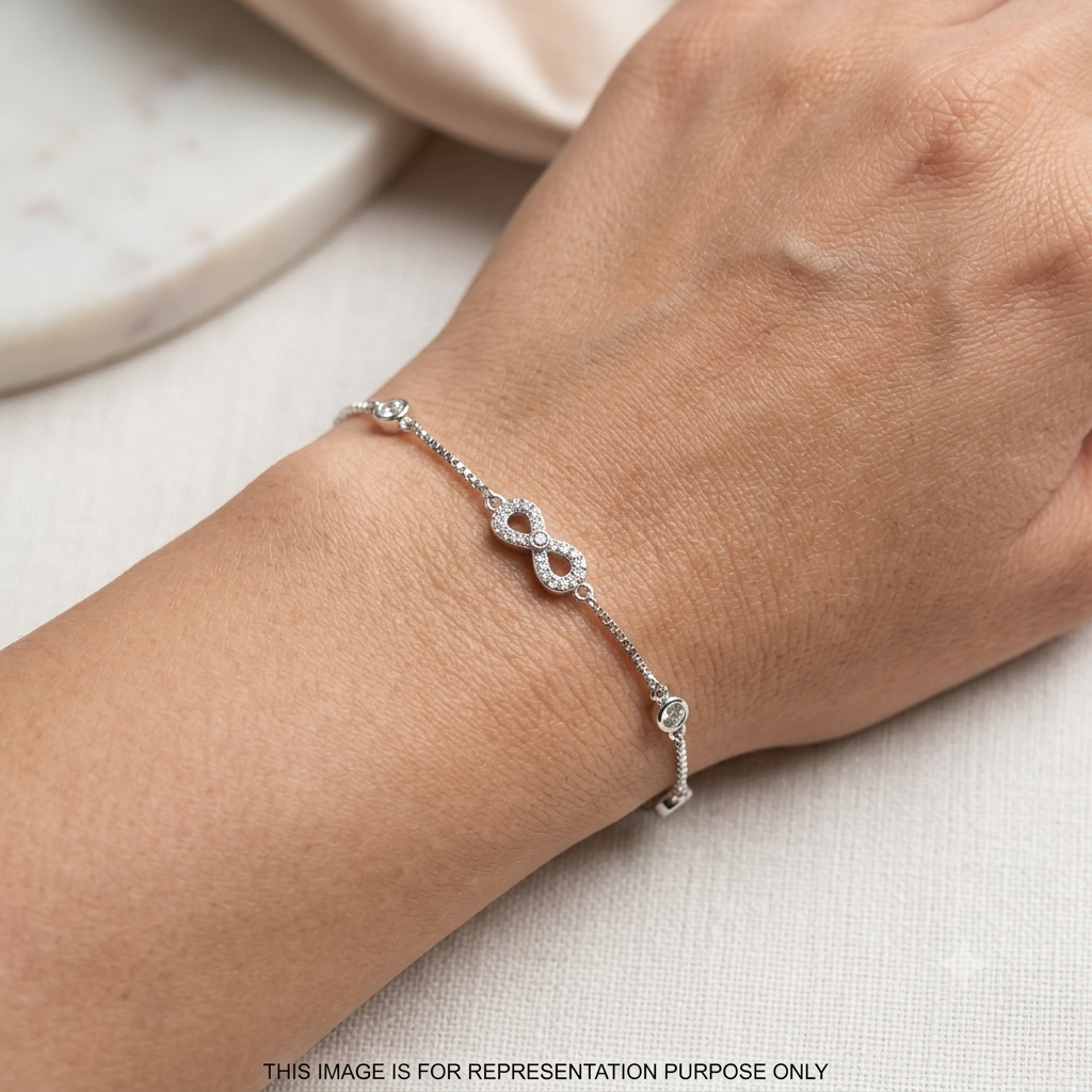Silver Ladies Bracelet Three Infinity White Stone 925