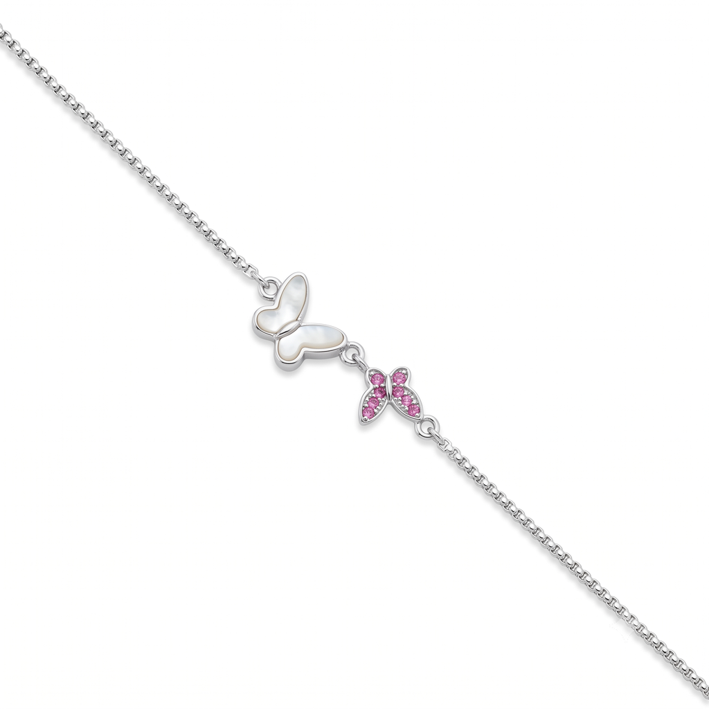 Silver Ladies Bracelet Butterfly Vine Elegance Pink 925