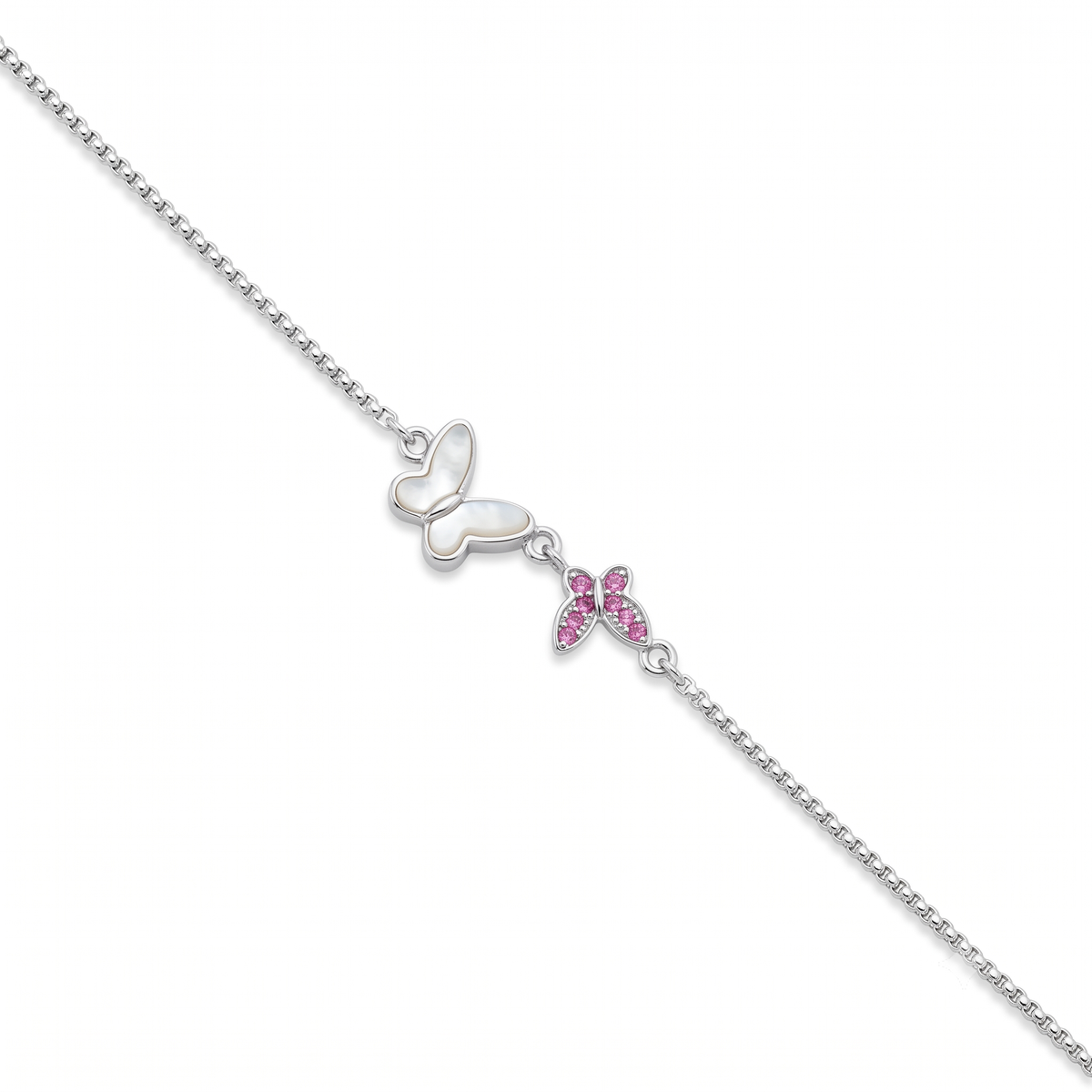 Silver Ladies Bracelet Butterfly Vine Elegance Pink 925
