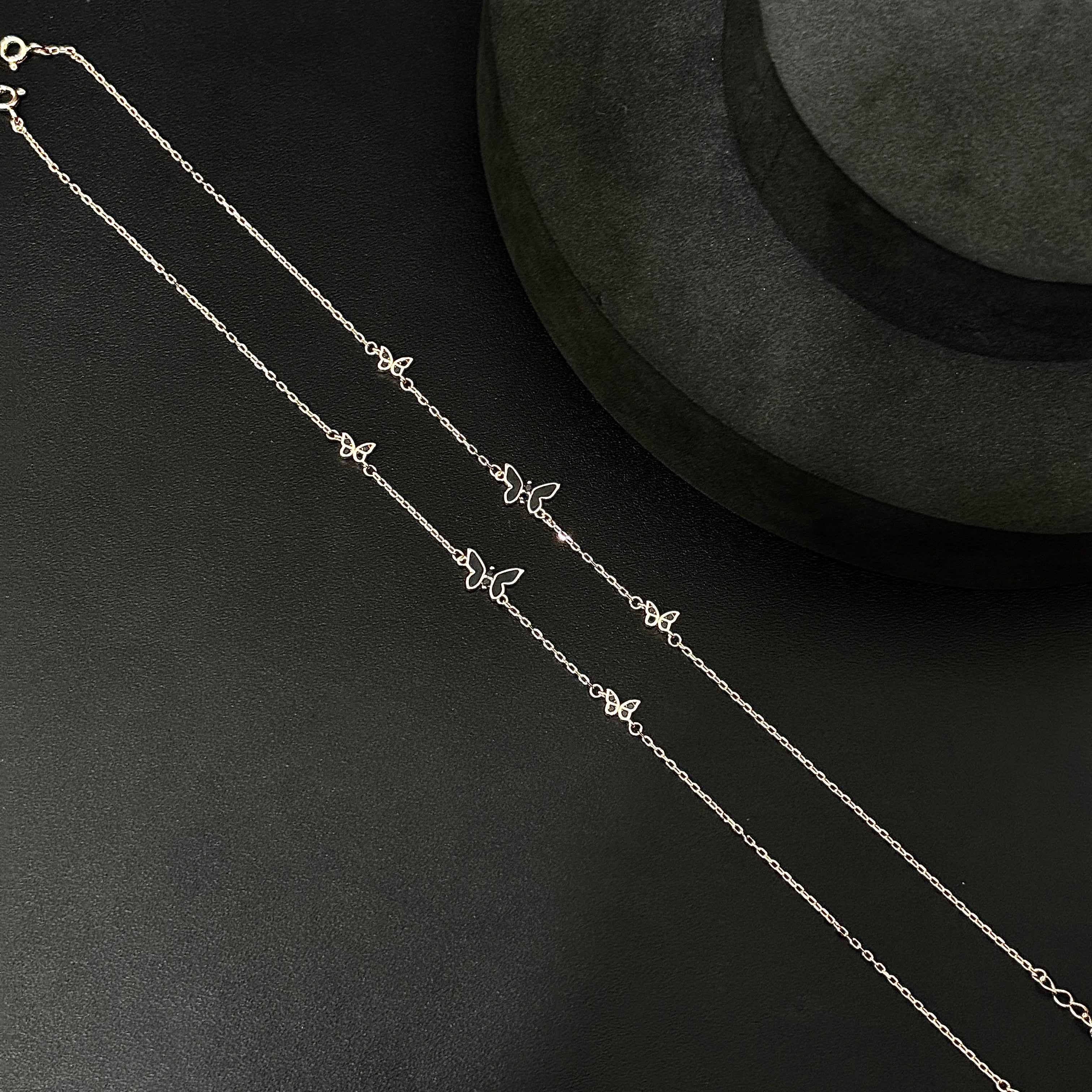 Silver ladies anklet Black Butterfly RG