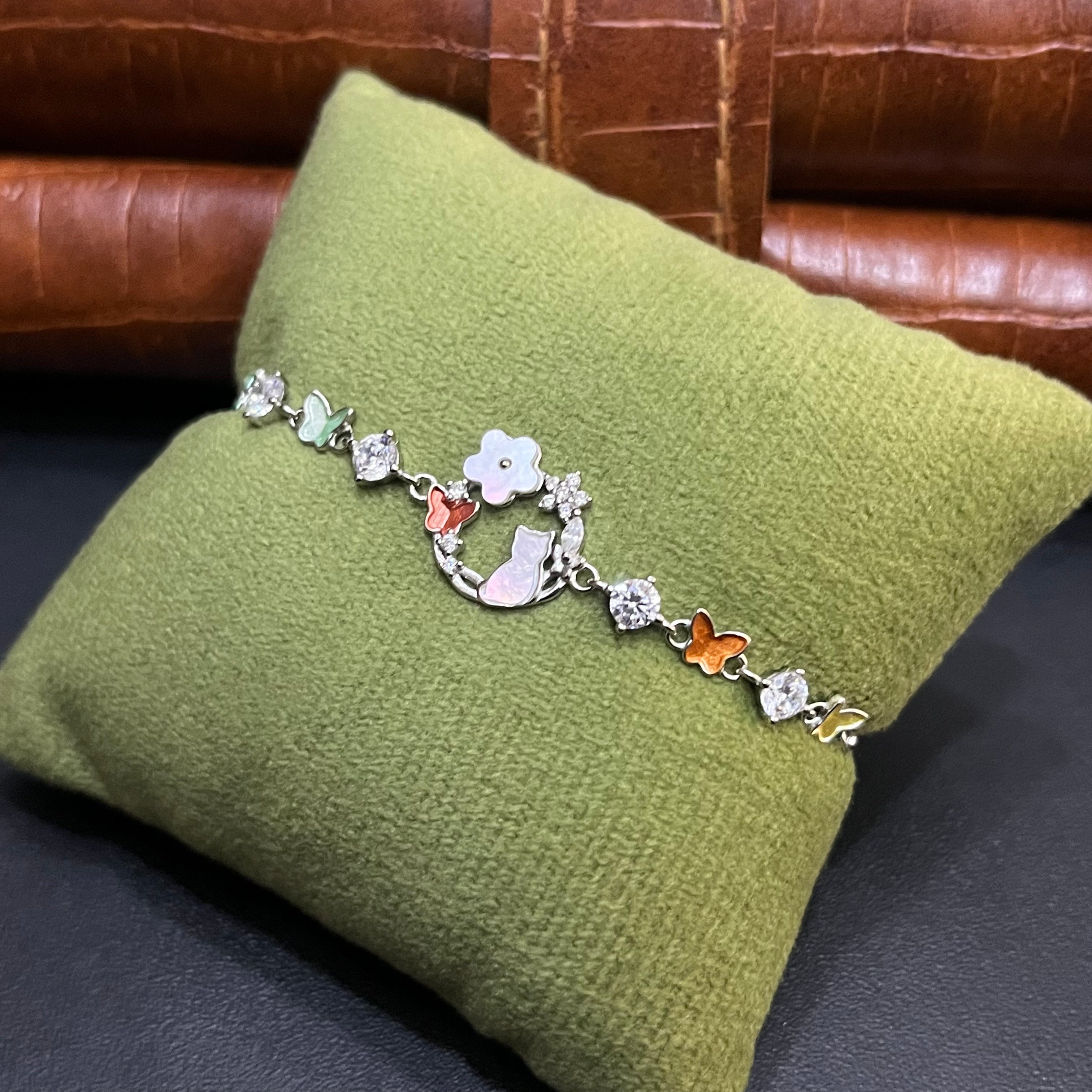 Silver Ladies Bracelet Flower Blooming Butterfly Charm 925