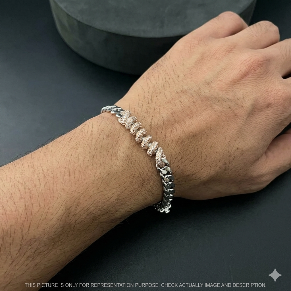 Silver Mens Bracelet Spiral Cut With AD Premium