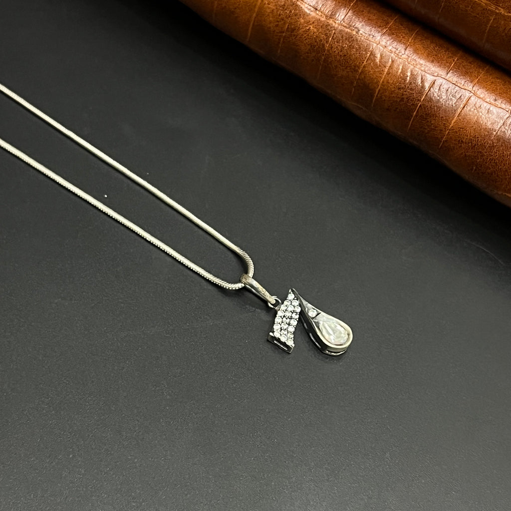 Silver Ladies Pendant Chain Luna Drop Sparkle 925