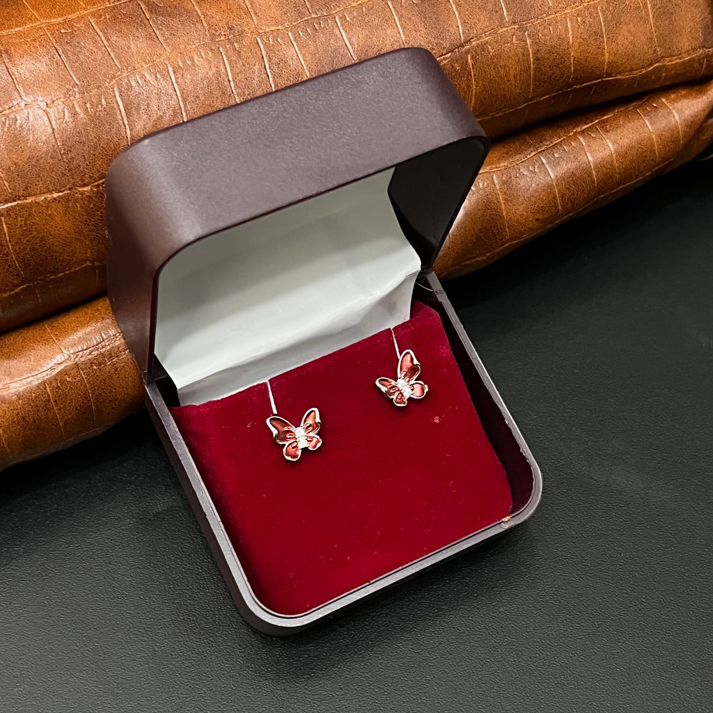 Silver Ladies Stud Butterfly Red SS