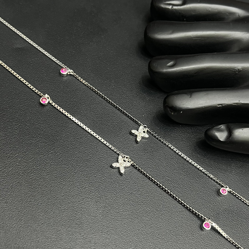 Silver Ladies Anklet Butterfly Grace Red Stone 925