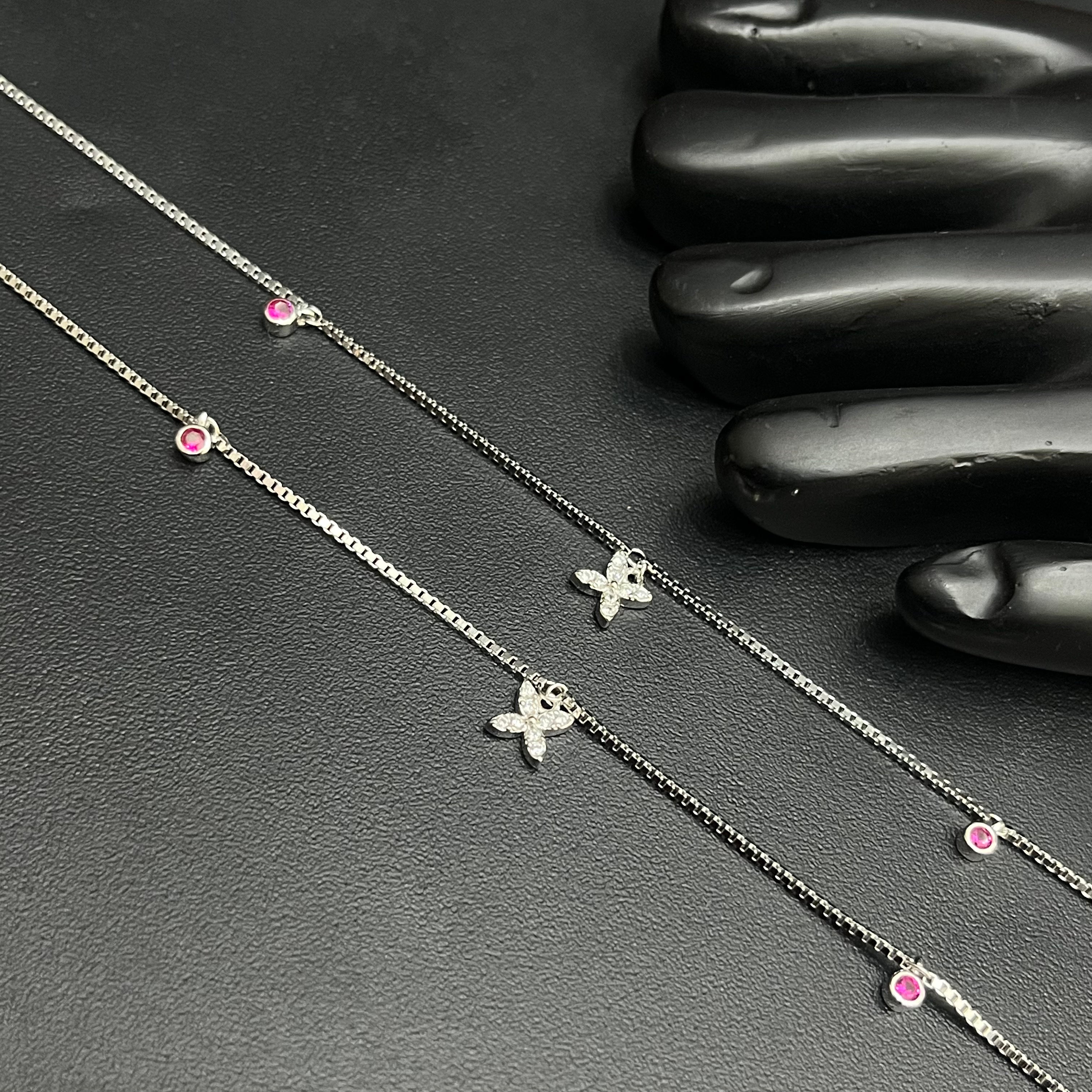 Silver Ladies Anklet Butterfly Grace Red Stone 925