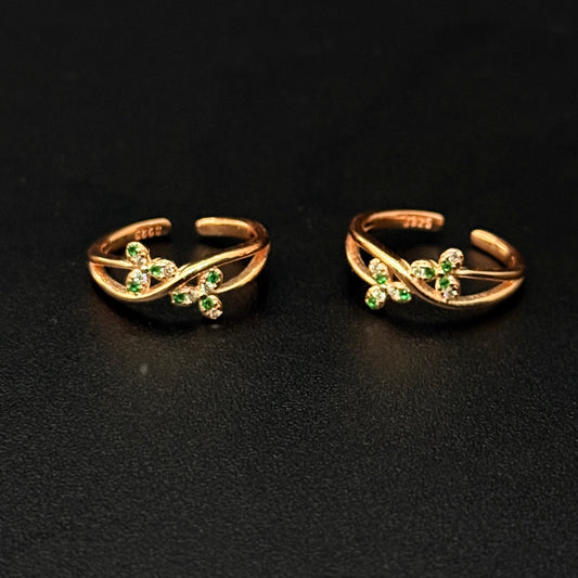 Silver Ladies Toe Rings Green Floral