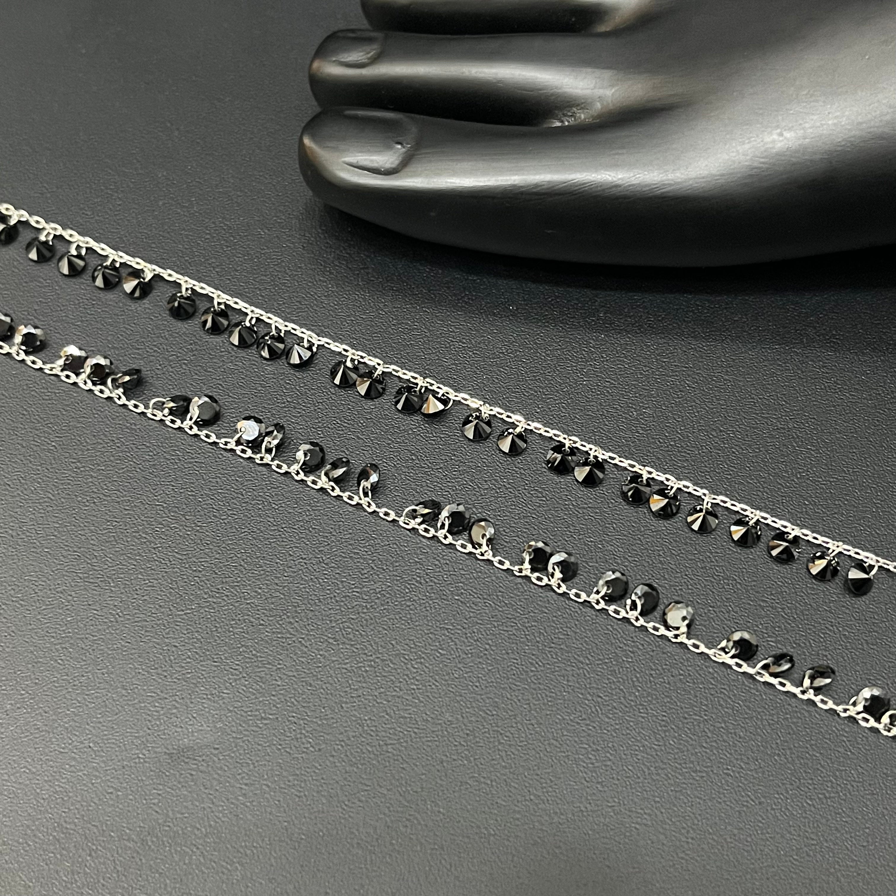 Silver Ladies Anklet Balck Beads Charms