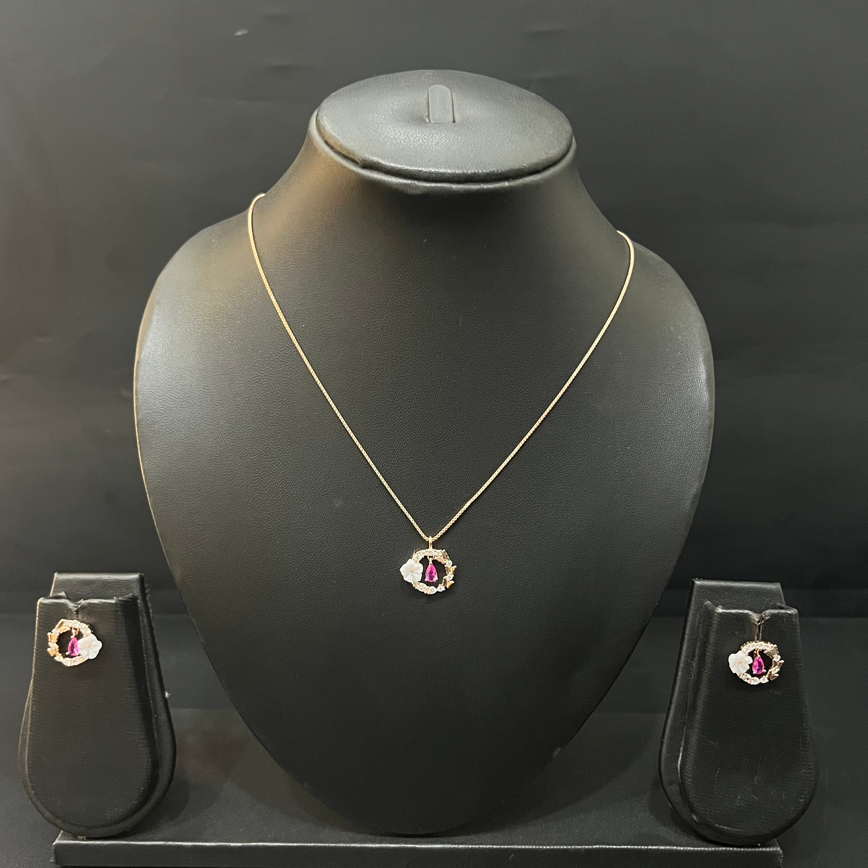 Silver Ladies Pendant Chain & Stud Set Butterfly Drops Rosegold