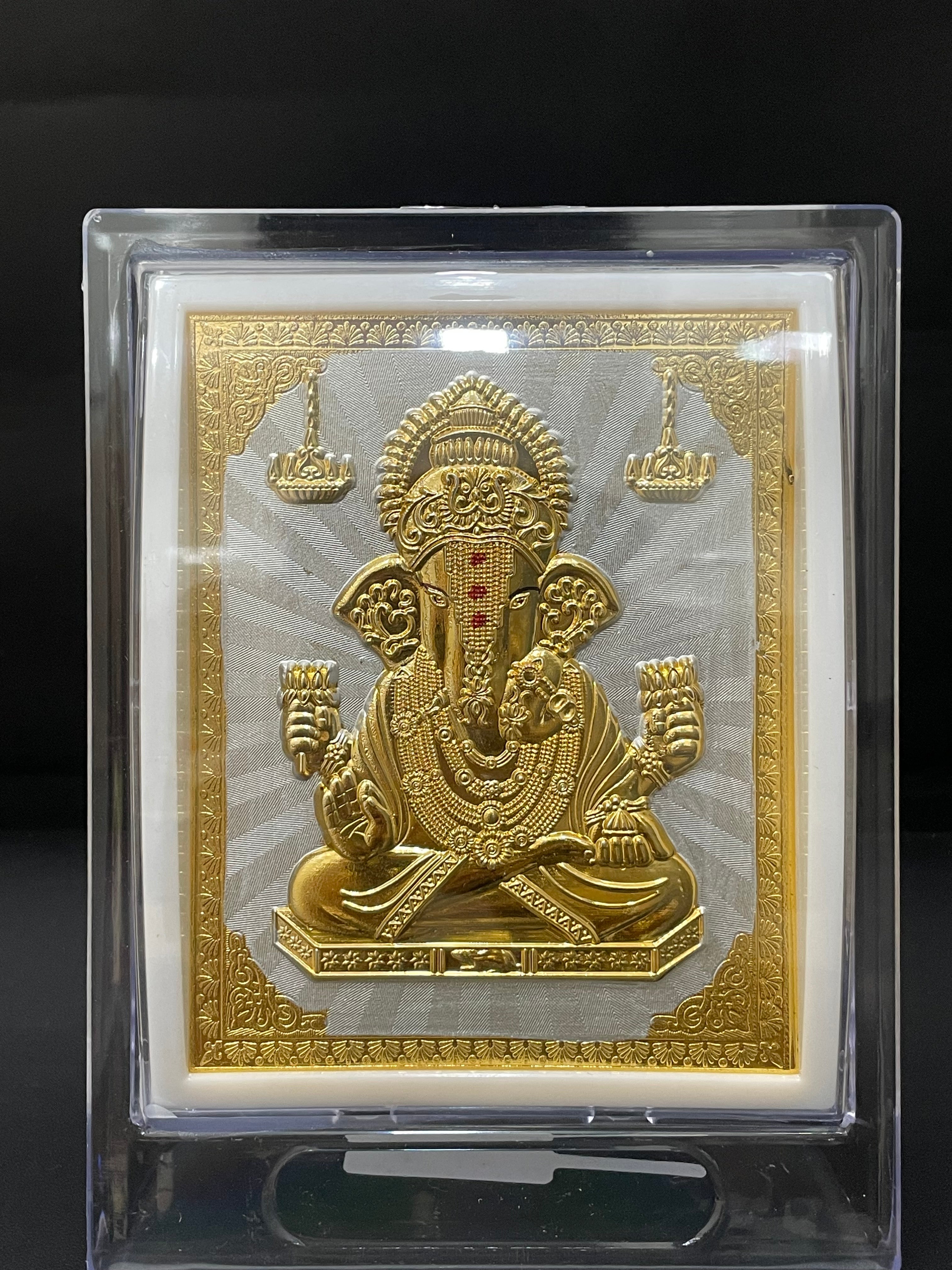 Silver Ganesha Frame Gold Finished 9999 M