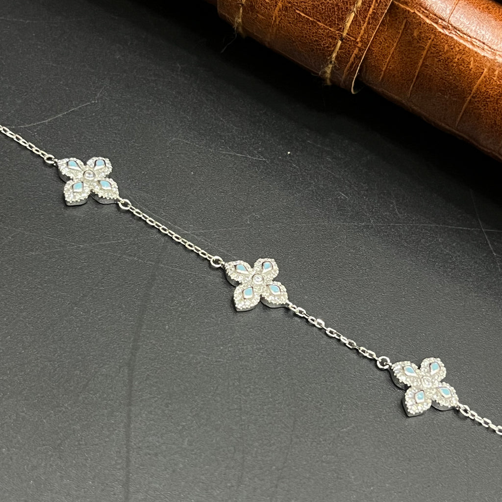 Silver Ladies Bracelet Floral White Crystal 925