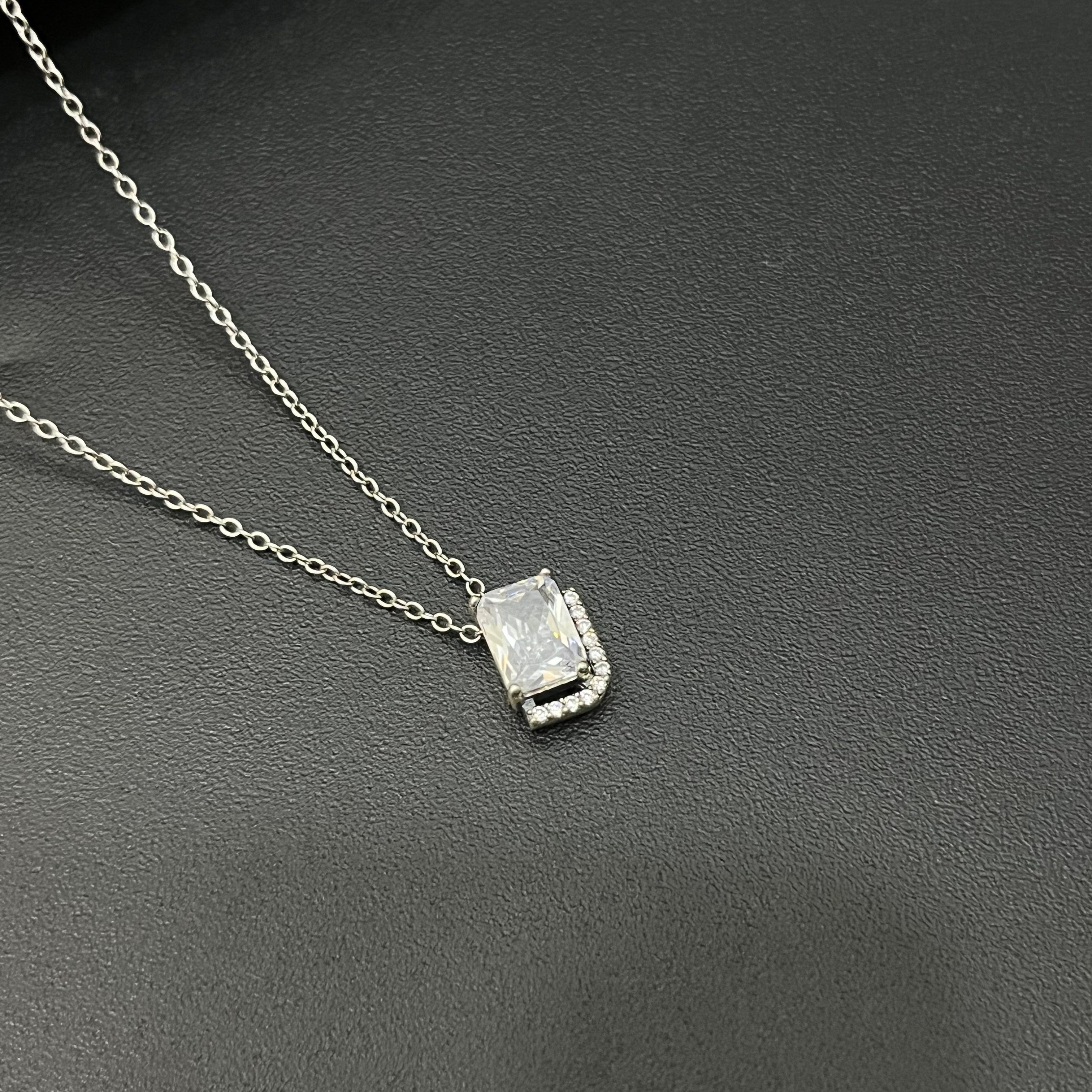 Silver Ladies Chain Cz Rectangle