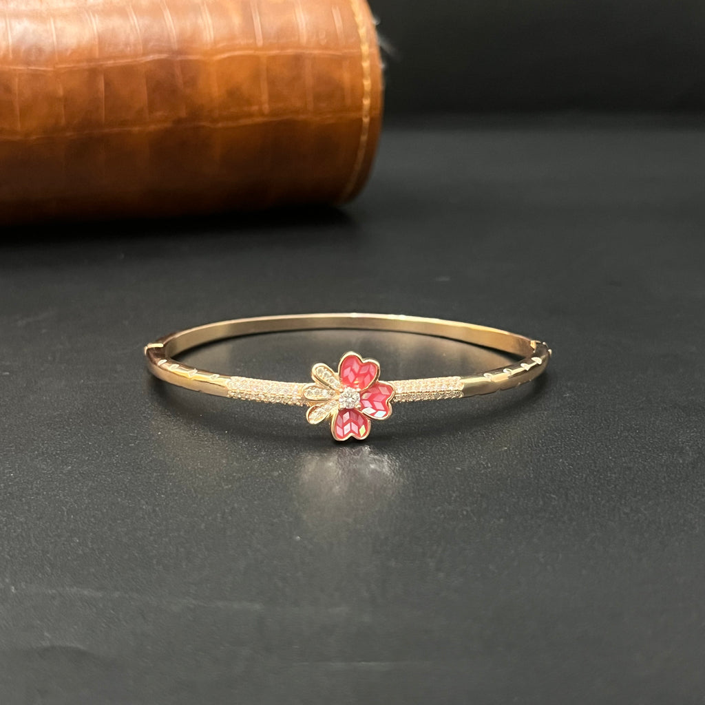 Silver Ladies Kada Flower Pink Rosegold
