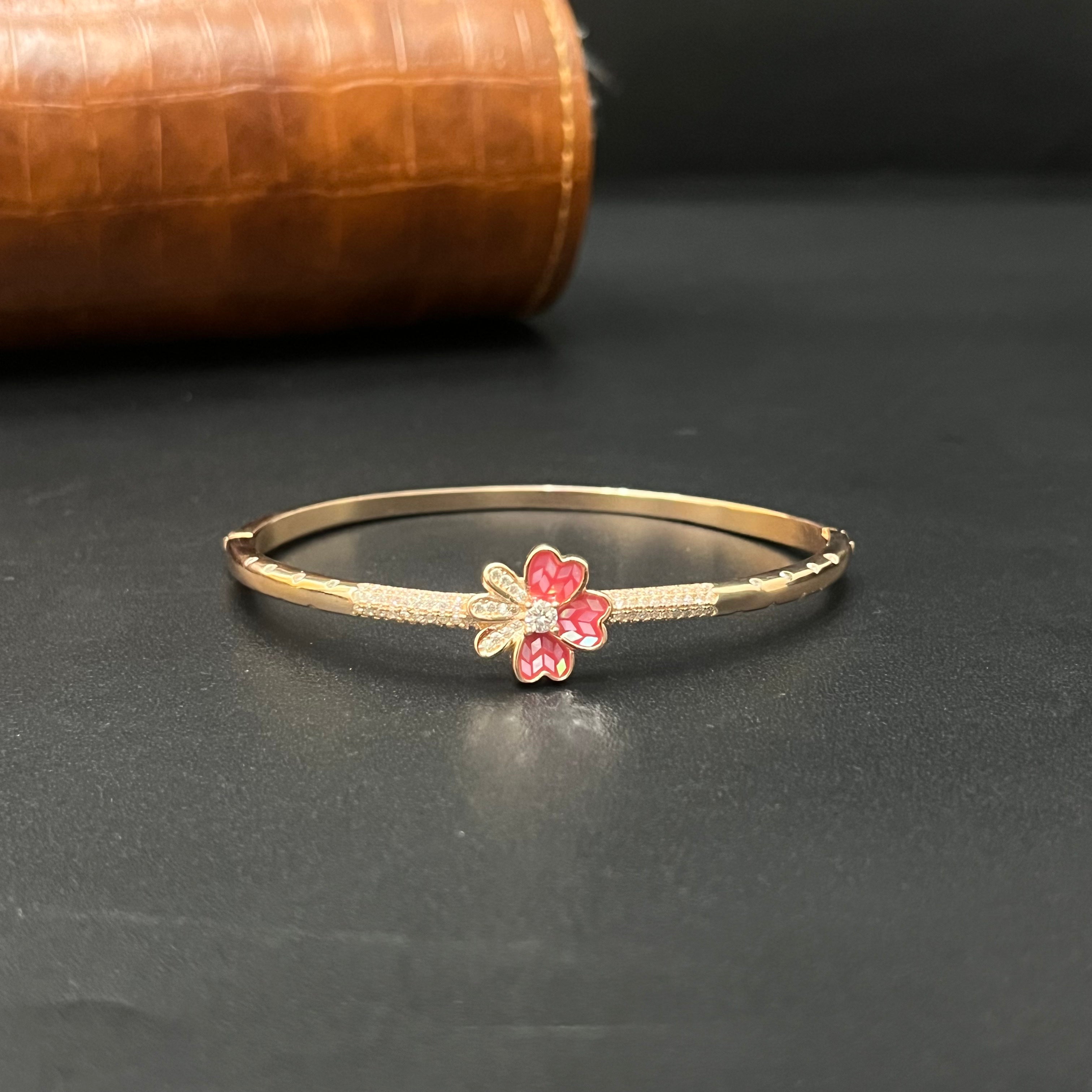 Silver Ladies Kada Flower Pink Rosegold