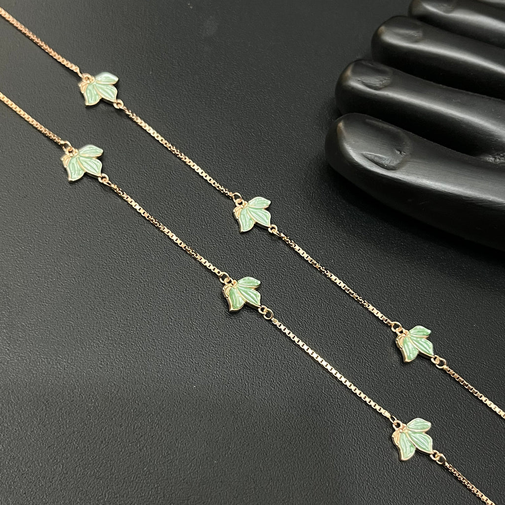 Silver Ladies Anklet Green Butterfly