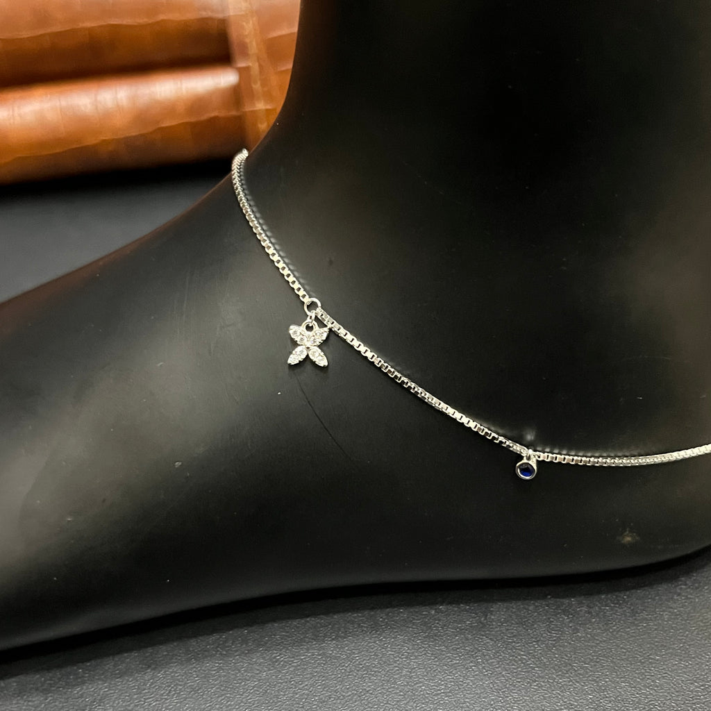 Silver Ladies Anklet Butterfly Grace Blue Stone 925