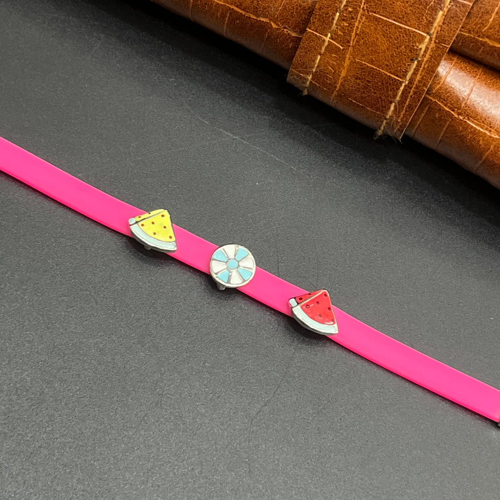 Silver Kids Bracelet Cute Characters Charms Pink Band M02 925