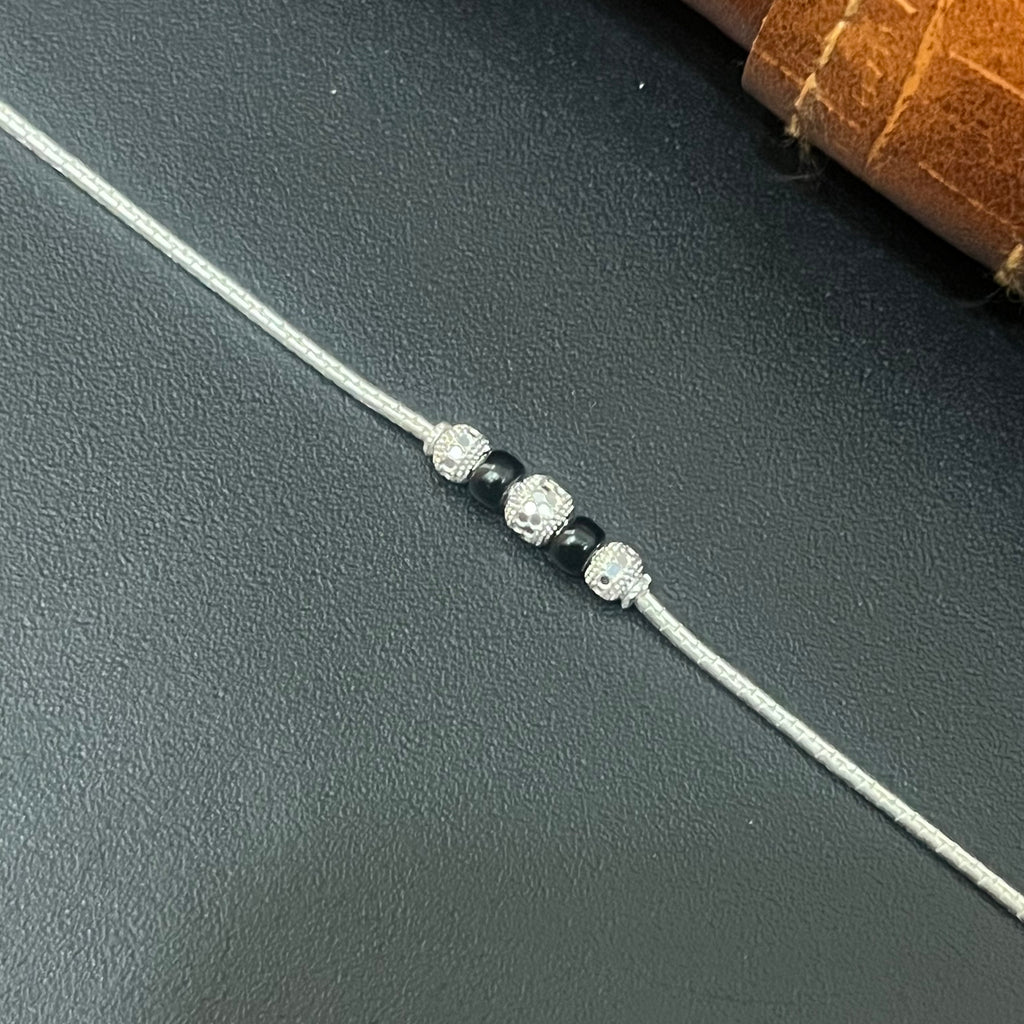 Silver Ladies Anklet Black Center Beads Centre 925