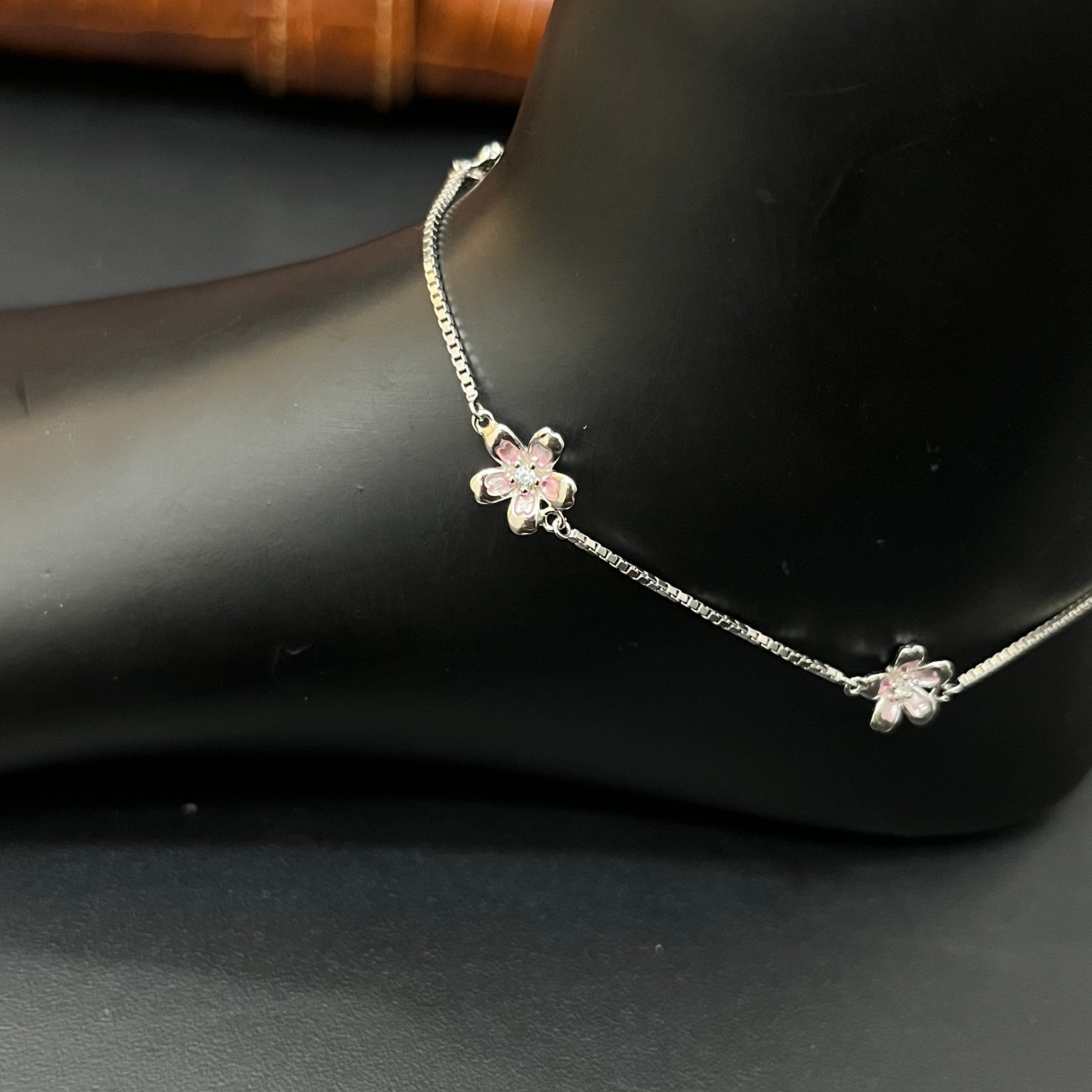 Silver Ladies Anklet Triple Flpwer