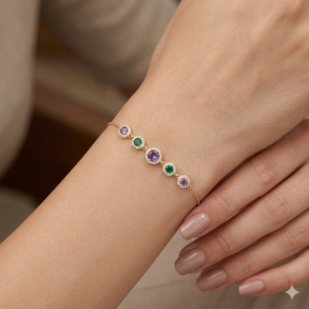 Silver Ladies Bracelet cz Multi Stone Rosaegold