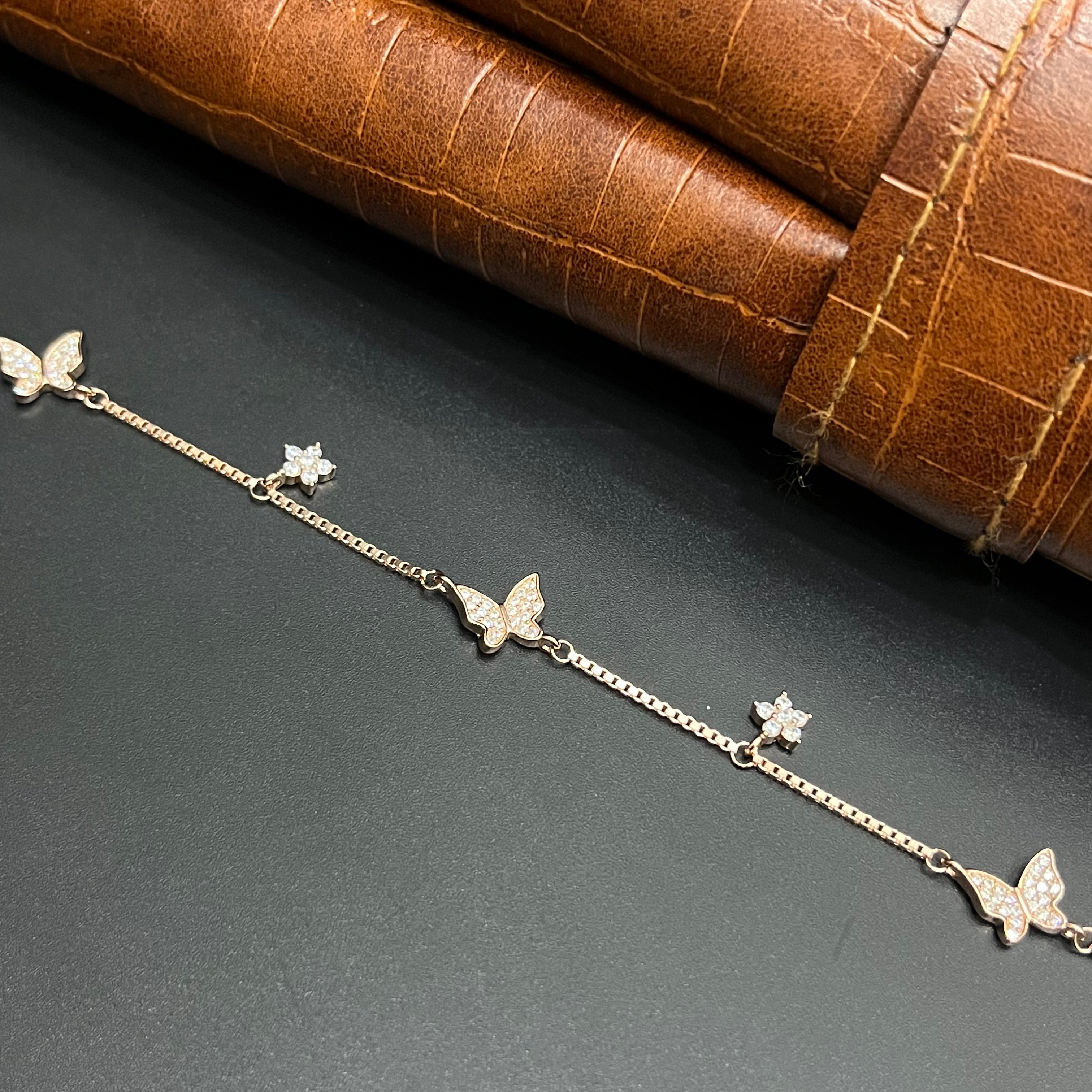 Silver Ladies Bracelet Triple Butterfly Charms Drop Rose Gold 925