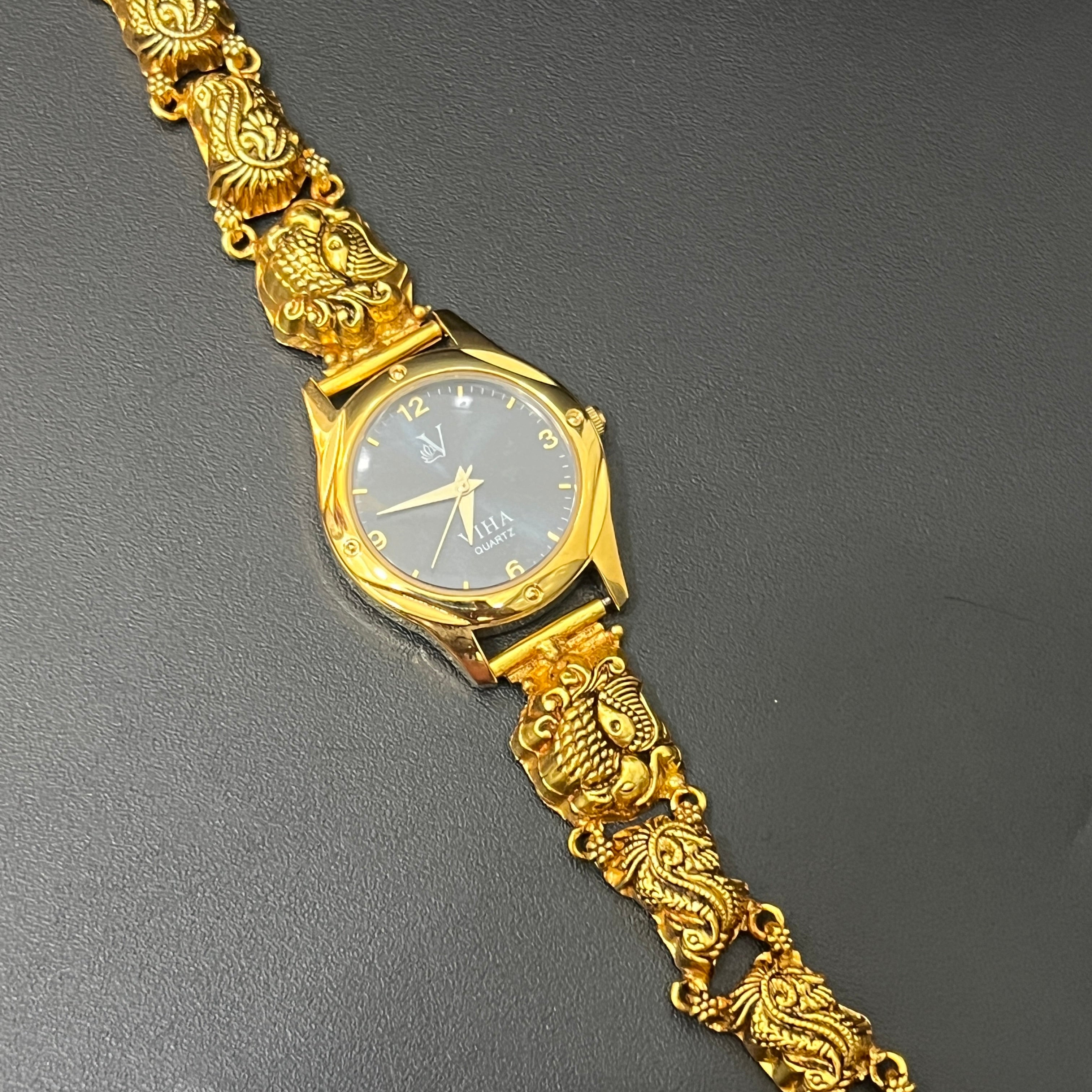 Silver  Ladies Watch Antique Peacock & Mango Gold Finish  925
