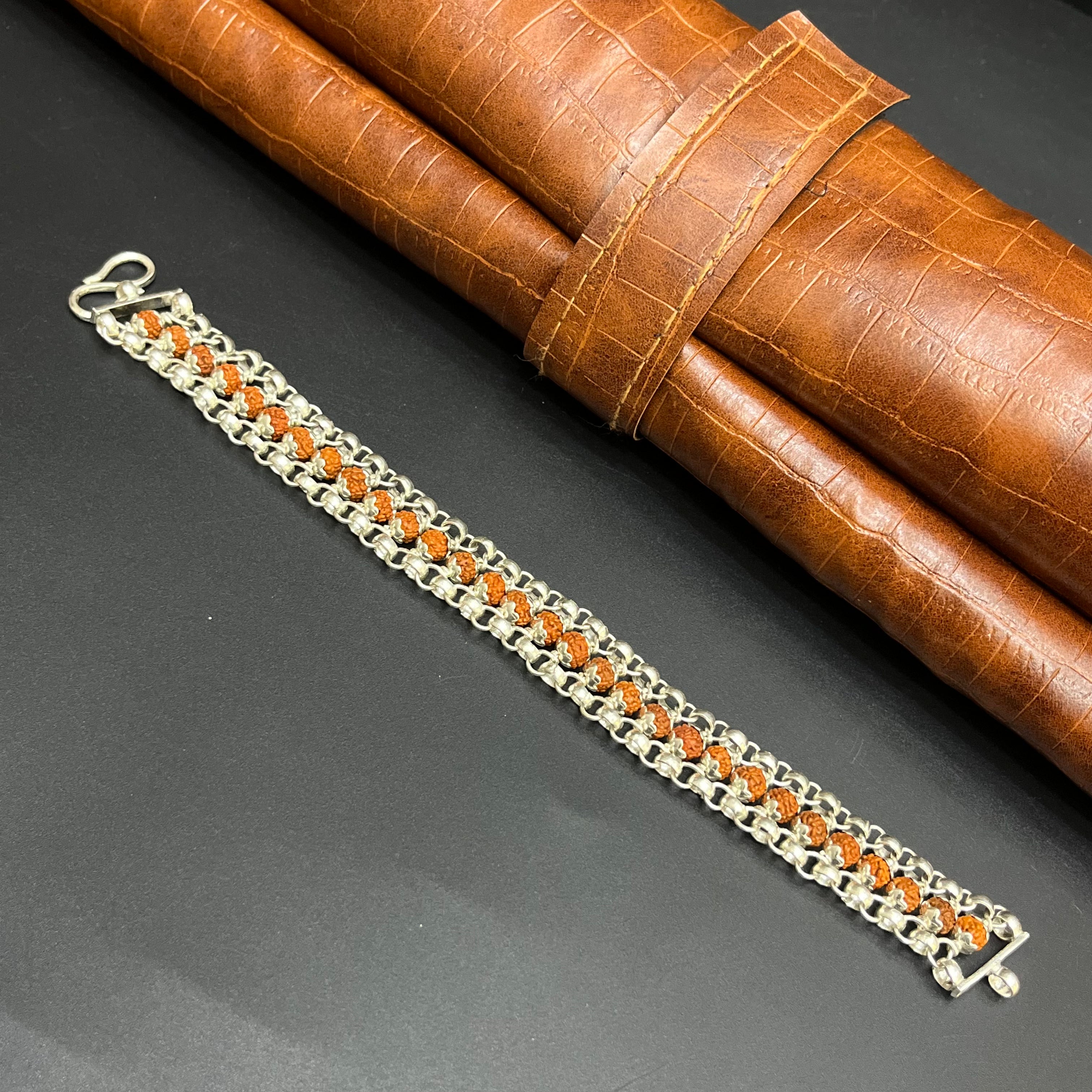 Silver Mens Bracelet Rudraksh Beeds Premium Finish 925