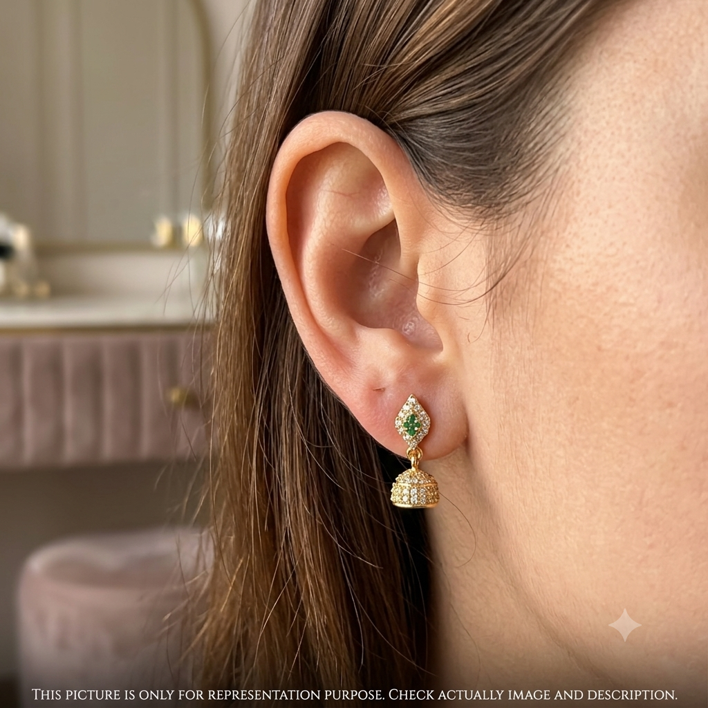 Silver Ladies Stud Green And White stones Gold Finished 92.5