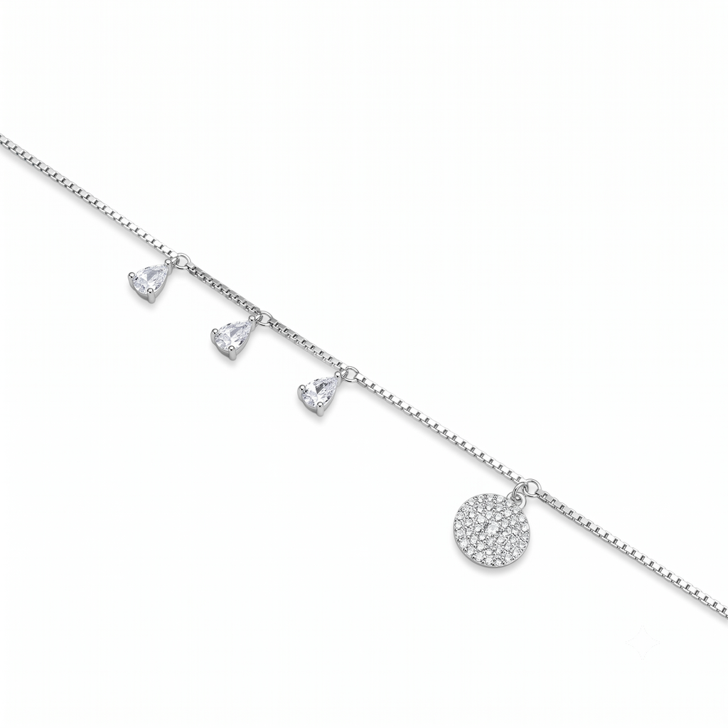 Silver Ladies Bracelet Classic White Stone Luna Drop 925