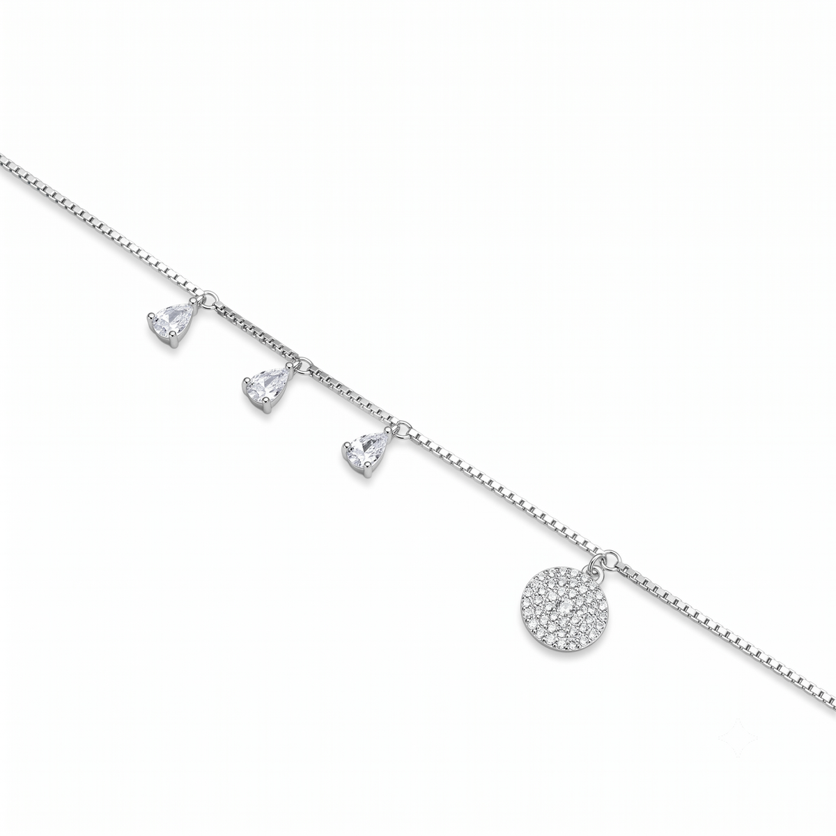 Silver Ladies Bracelet Classic White Stone Luna Drop 925