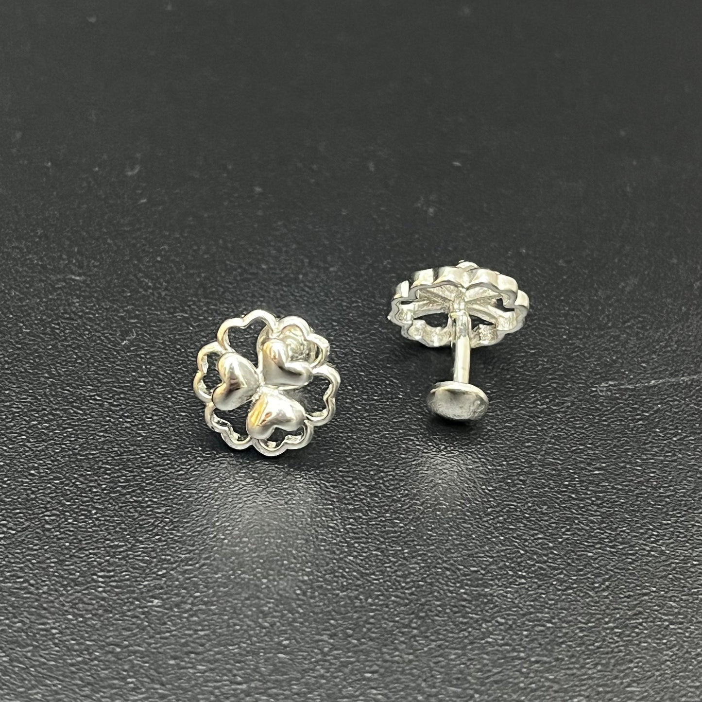 Silver Stud Triple Heart Flower Design
