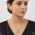 Silver Ladies Chain Set Rectangle Green Butterfly RG