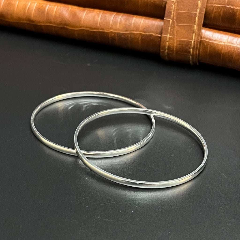 Silver Ladies Bangle Slim Flat