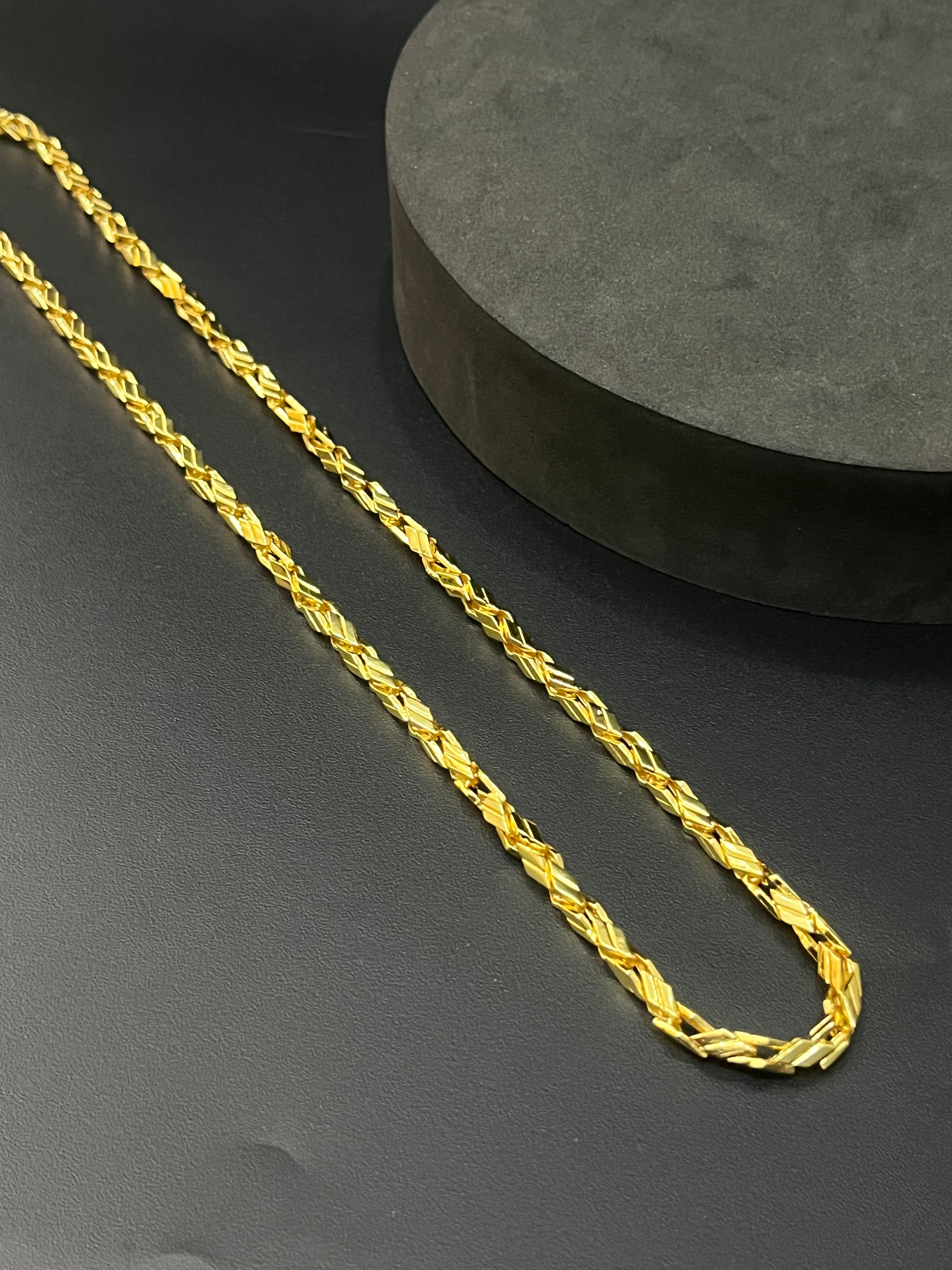 Silver Mens Kathli Stripped Chain Gold Finished Chain