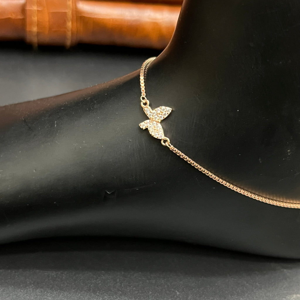 Silver Ladies Anklet Butterfly Charms Rose Gold 925