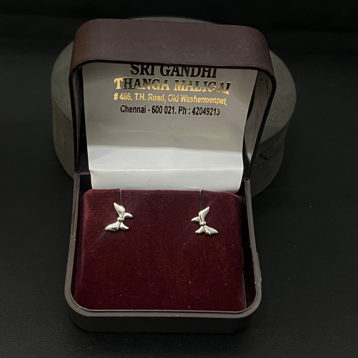 Silver Second Studs Butterfly Platinum Finished