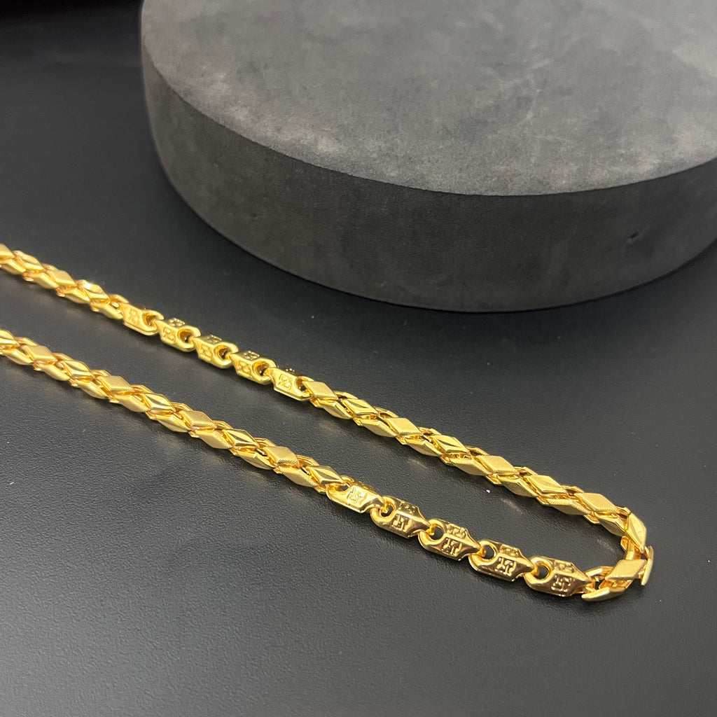 Silver Mens Chain Royal Twisted Leaf Gold Finish 925