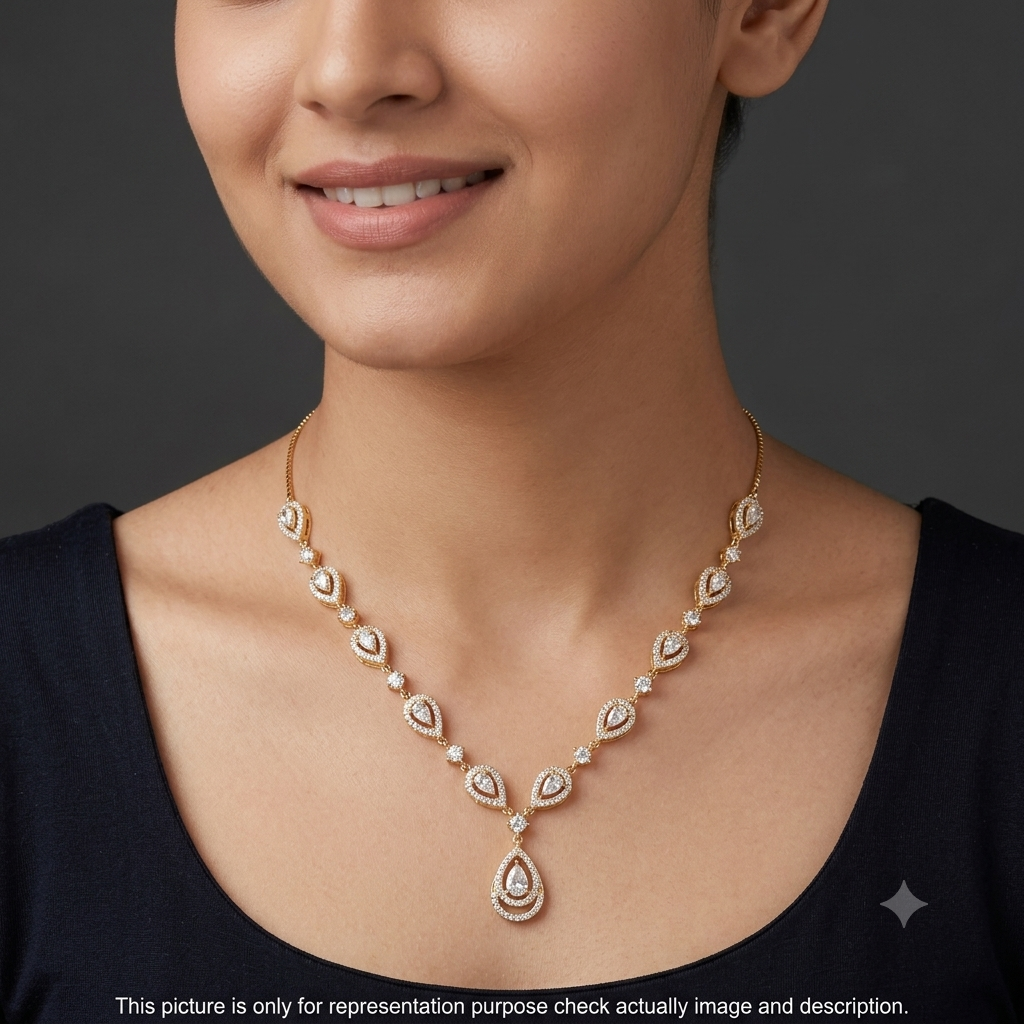 Silver Neckalce Designer Cz American Diamond Rosegold Finished