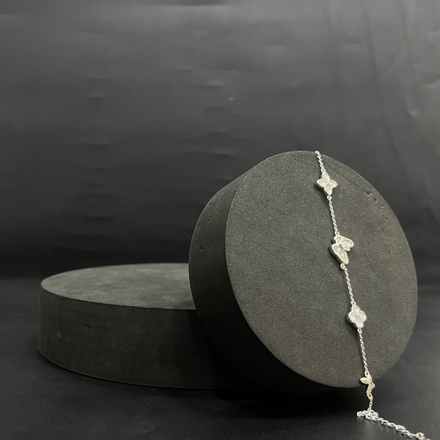 Silver Ladies Bracelet Pearl Clover & Butterfly