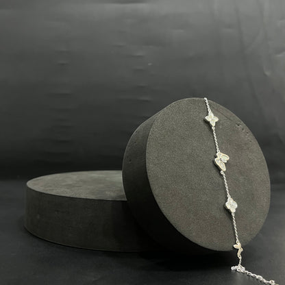 Silver Ladies Bracelet Pearl Clover & Butterfly