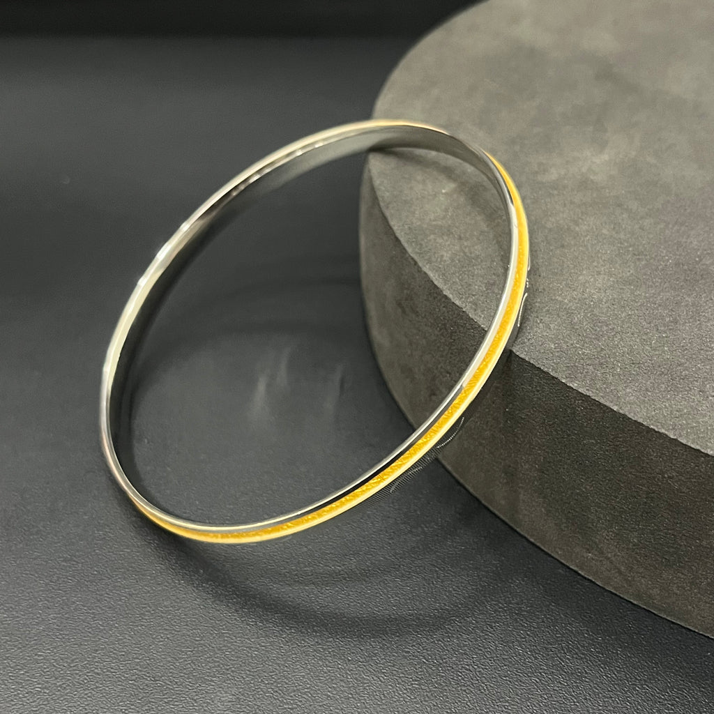 Silver Mens CNC Gold Lining Kada GC3