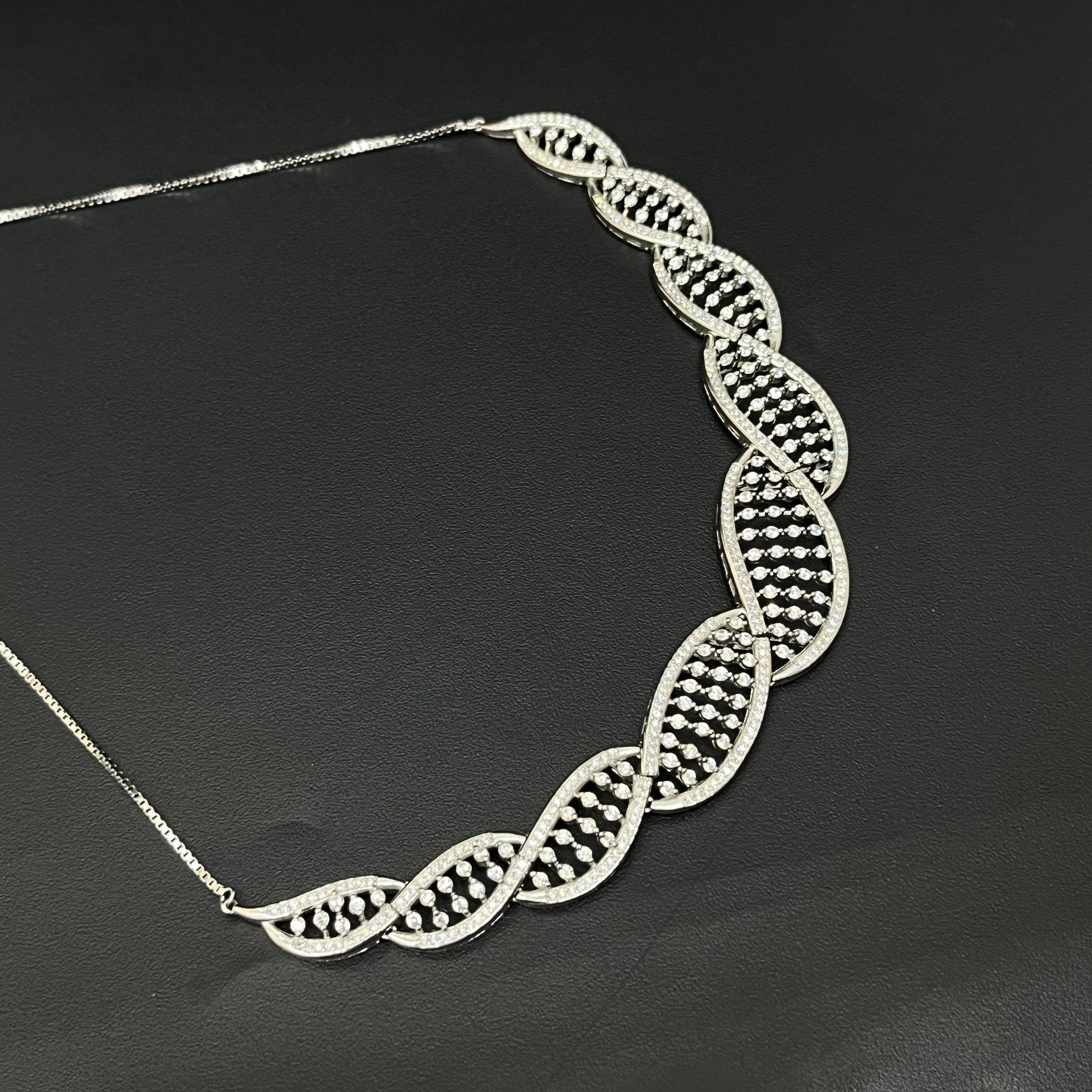 Silver Necklace CZ American Diamond— DNA-Inspired