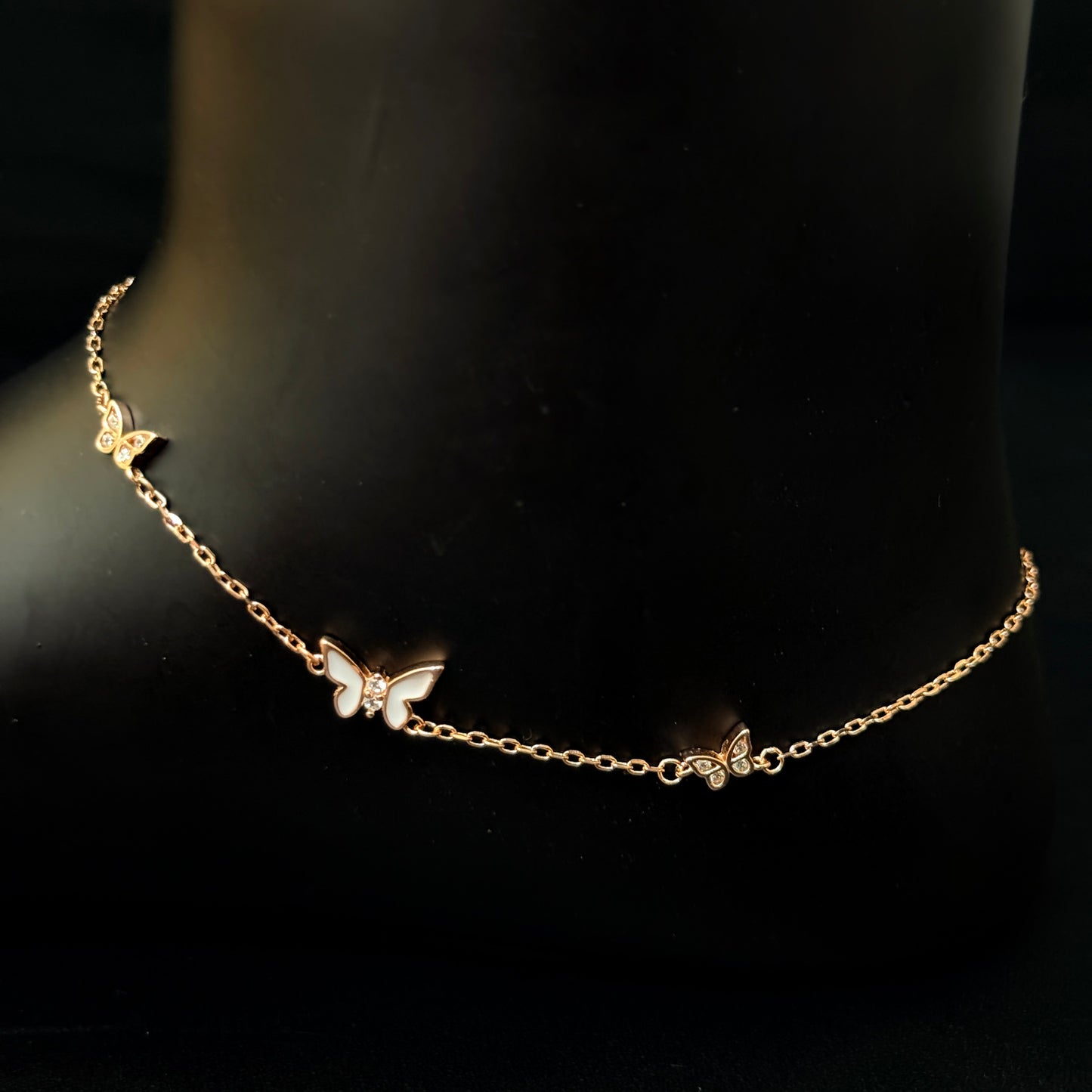 Silver Ladies Anklet_Pearl & White Butterfly RG