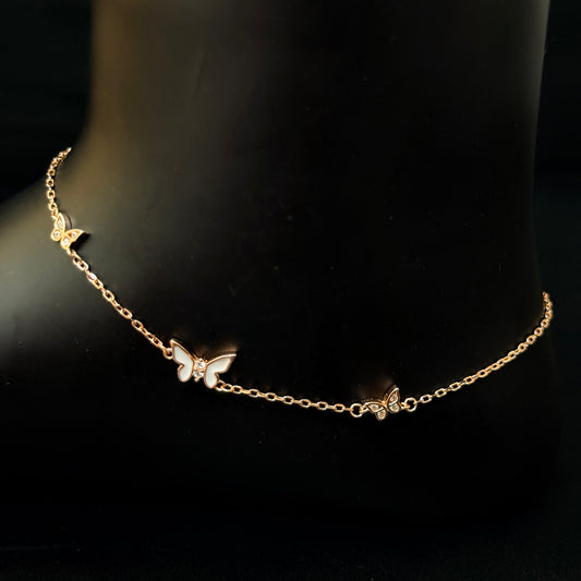 Silver Ladies Anklet_Pearl & White Butterfly RG