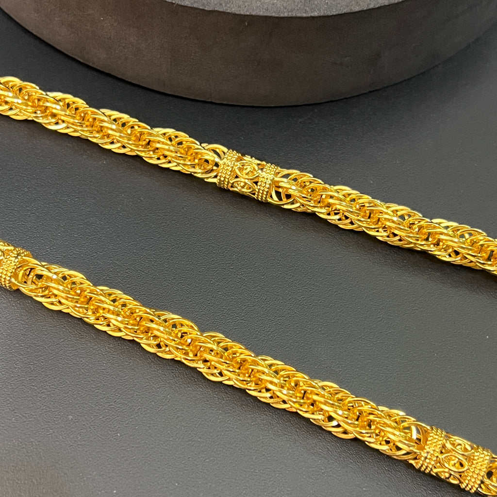 Silver Mens Chain Indo Italian Maharaja Braided Edition Gold Finish 925