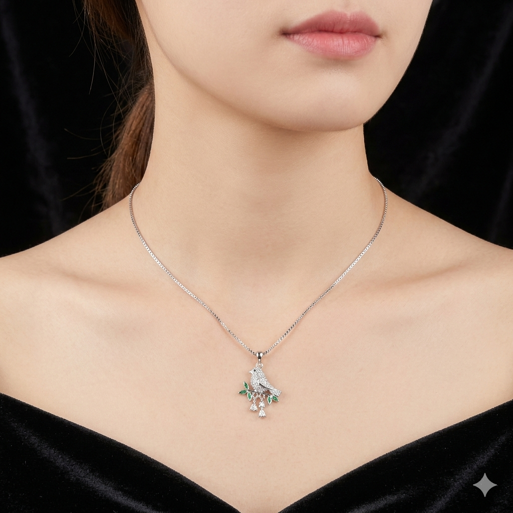 Silver Ladies Chain Bird With Branch