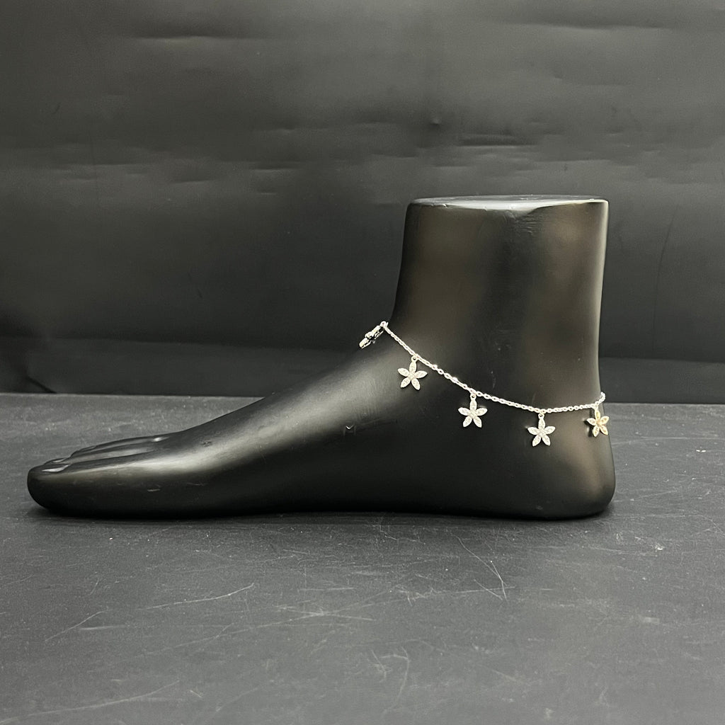Silver Ladies Anklet Premium Petal Hanging Drop 925