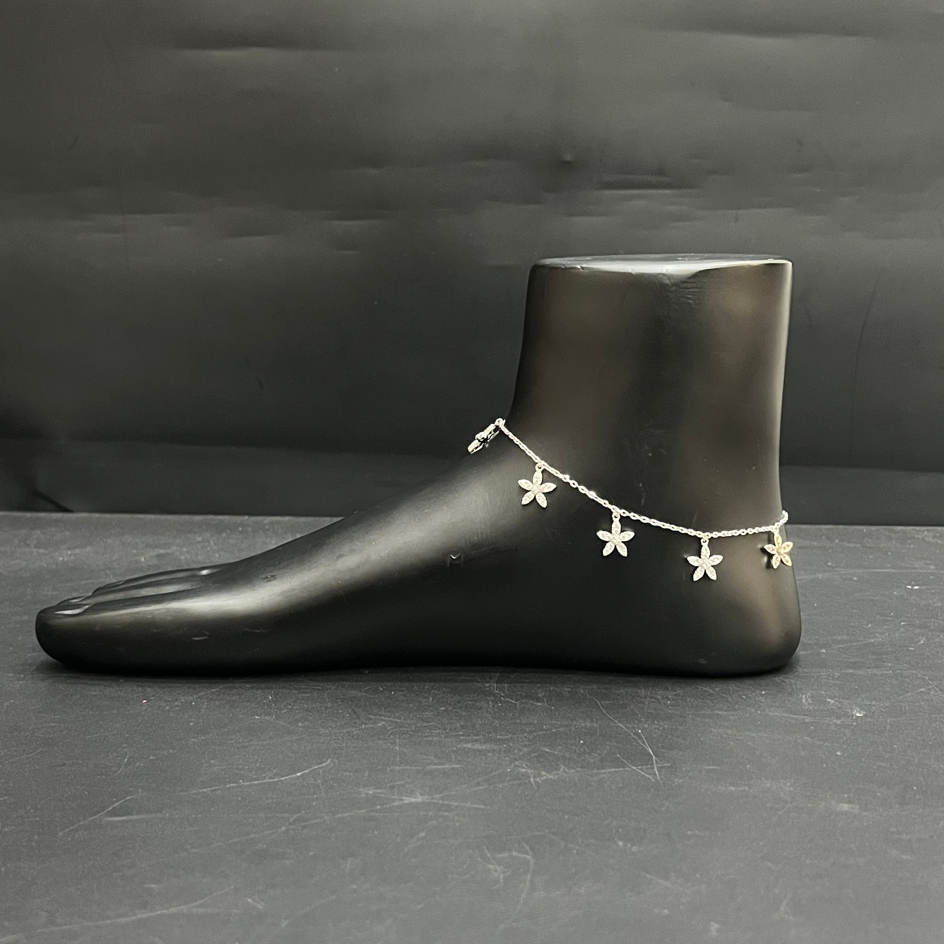 Silver Ladies Anklet Premium Petal Hanging Drop 925